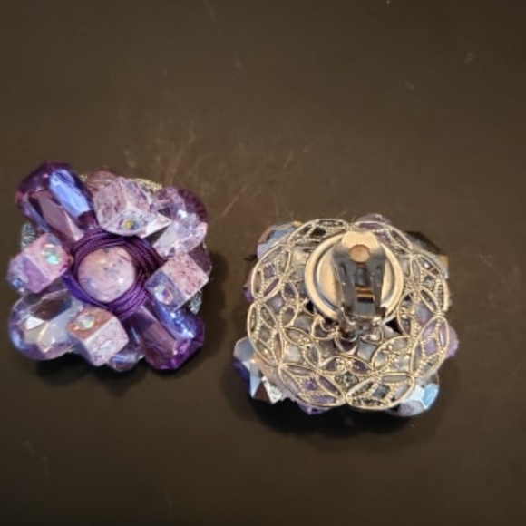 Vintage Lavender Gems One of A Kind Artisan Handmade Clip-On Earrings - Picture 6 of 9